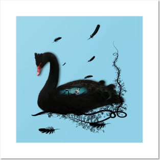 Wonderful black swan with dark mermaid Posters and Art